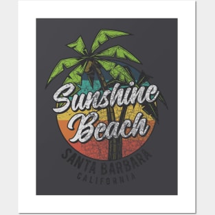 Santa Barbara California Beach summer palm tree surfing distressed grunge Posters and Art